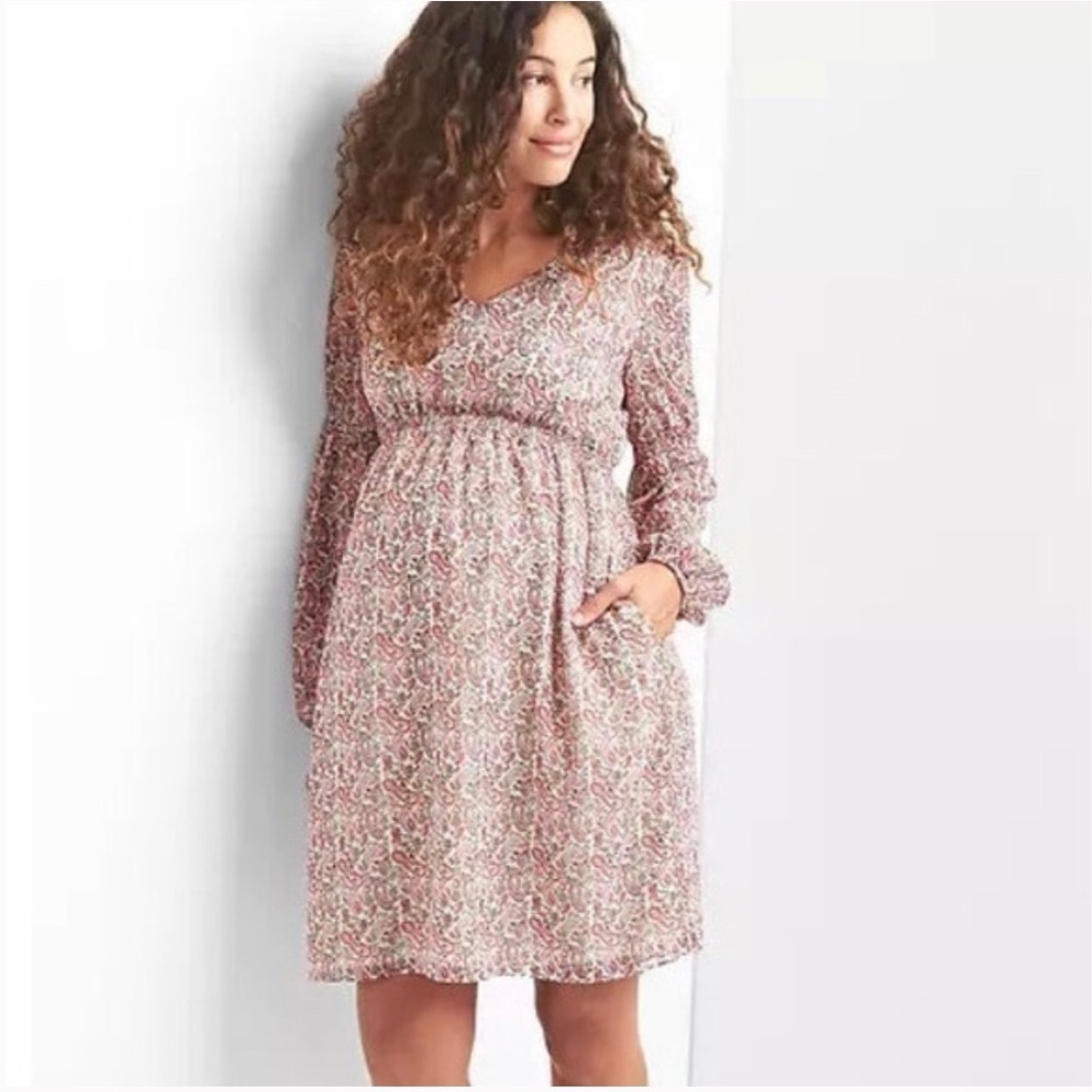 Gap Maternity neck floral print boho dress in paisley milk size Large - Picture 9 of 9